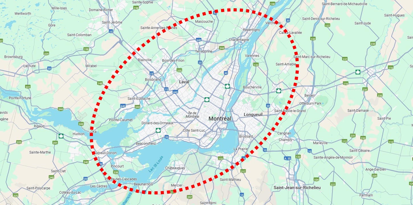 Montreal, Villeray, Rosemont, Petite-Patrie, Anjou, Hochelaga-Maisonneuve, Rive-Sud, Rivière-des-Prairies, Pointe-aux-Trembles, Plateau Mont-Royal, Laval, Boisbriand, Bois-des-Filion, Blainville, Sainte-Thérèse, Rive-Nord, Longueuil, Brossard, Mirabel, Dorval, Grand Montréal, 